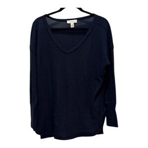 Vintage America Deep Blue Long Sleeve V-Neck Sweater Size Large